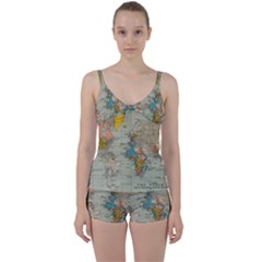 World Map Vintage Tie Front Two Piece Tankini by BangZart