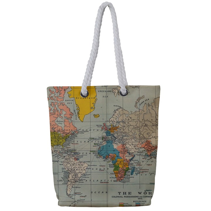 World Map Vintage Full Print Rope Handle Tote (Small)