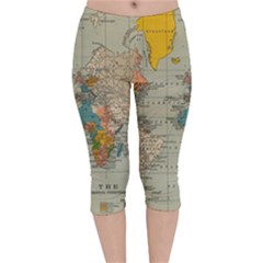 World Map Vintage Velvet Capri Leggings  by BangZart