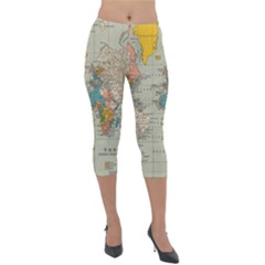 World Map Vintage Lightweight Velour Capri Leggings 