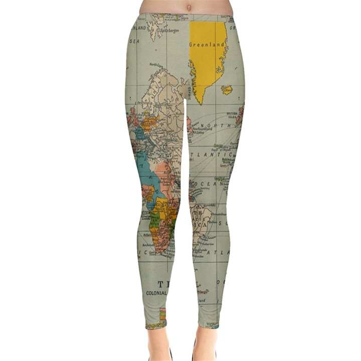 World Map Vintage Inside Out Leggings