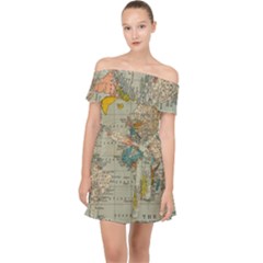 World Map Vintage Off Shoulder Chiffon Dress