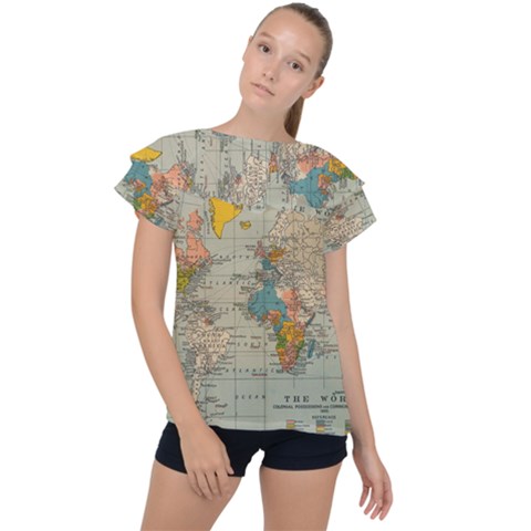 World Map Vintage Ruffle Collar Chiffon Blouse by BangZart