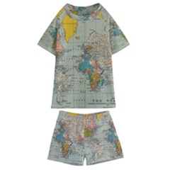 World Map Vintage Kids  Swim Tee And Shorts Set