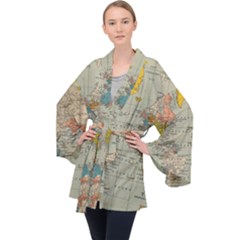 World Map Vintage Velvet Kimono Robe by BangZart