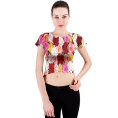 Roses Color Beautiful Flowers Crew Neck Crop Top by BangZart