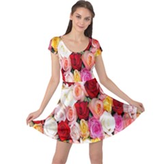 Roses Color Beautiful Flowers Cap Sleeve Dress