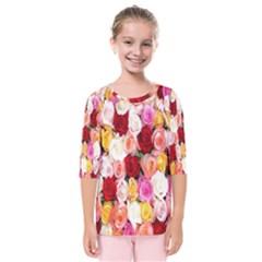 Roses Color Beautiful Flowers Kids  Quarter Sleeve Raglan Tee