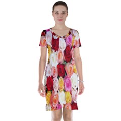 Roses Color Beautiful Flowers Short Sleeve Nightdress