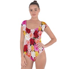 Roses Color Beautiful Flowers Short Sleeve Leotard 