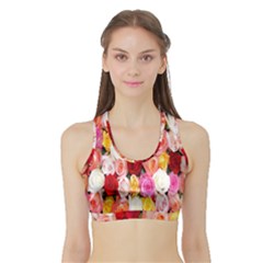 Roses Color Beautiful Flowers Sports Bra With Border