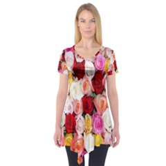 Roses Color Beautiful Flowers Short Sleeve Tunic 