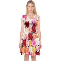 Roses Color Beautiful Flowers Capsleeve Midi Dress by BangZart