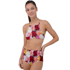 Roses Color Beautiful Flowers High Waist Tankini Set