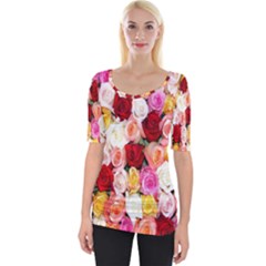 Roses Color Beautiful Flowers Wide Neckline Tee