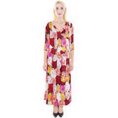 Roses Color Beautiful Flowers Quarter Sleeve Wrap Maxi Dress