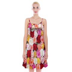 Roses Color Beautiful Flowers Spaghetti Strap Velvet Dress