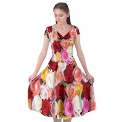 Roses Color Beautiful Flowers Cap Sleeve Wrap Front Dress