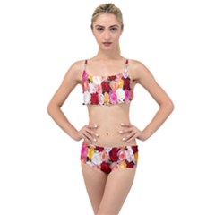 Roses Color Beautiful Flowers Layered Top Bikini Set