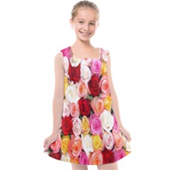 Roses Color Beautiful Flowers Kids  Cross Back Dress