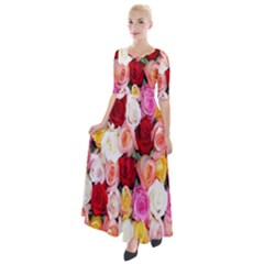 Roses Color Beautiful Flowers Half Sleeves Maxi Dress