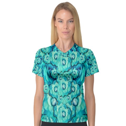 Happy Florals  Giving  Peace Ornate In Green V-neck Sport Mesh Tee by pepitasart