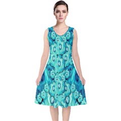 Happy Florals  Giving  Peace Ornate In Green V-neck Midi Sleeveless Dress  by pepitasart