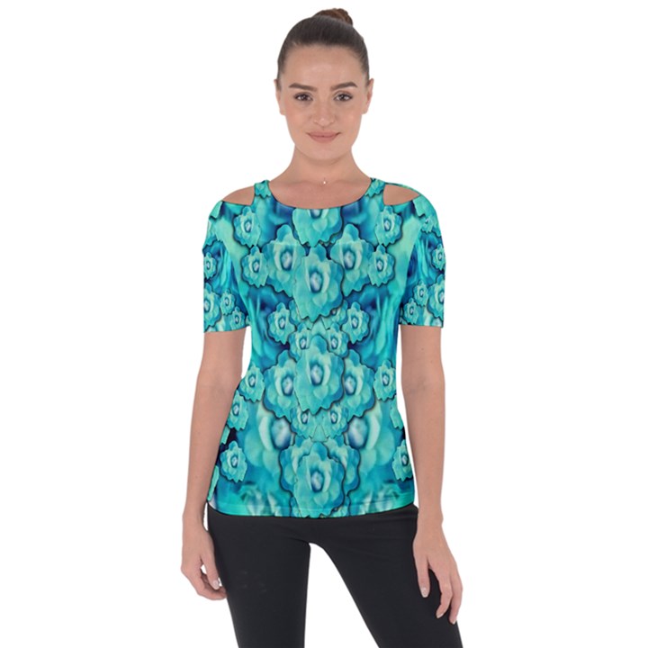 Happy Florals  Giving  Peace Ornate In Green Shoulder Cut Out Short Sleeve Top