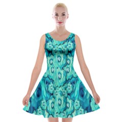 Happy Florals  Giving  Peace Ornate In Green Velvet Skater Dress by pepitasart