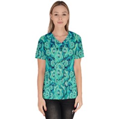 Happy Florals  Giving  Peace Ornate In Green Women s V-neck Scrub Top by pepitasart