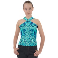 Happy Florals  Giving  Peace Ornate In Green Cross Neck Velour Top