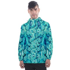 Happy Florals  Giving  Peace Ornate In Green Men s Front Pocket Pullover Windbreaker