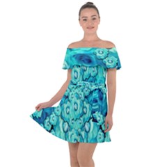 Happy Florals  Giving  Peace Ornate In Green Off Shoulder Velour Dress by pepitasart