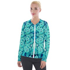 Happy Florals  Giving  Peace Ornate In Green Velour Zip Up Jacket by pepitasart