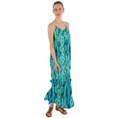 Happy Florals  Giving  Peace Ornate In Green Cami Maxi Ruffle Chiffon Dress