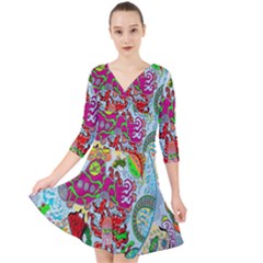 Supersonic Volcanic Splash Quarter Sleeve Front Wrap Dress by chellerayartisans