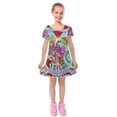 Supersonic Volcanic Splash Kids  Short Sleeve Velvet Dress by chellerayartisans