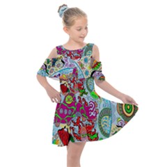 Supersonic Volcanic Splash Kids  Shoulder Cutout Chiffon Dress by chellerayartisans