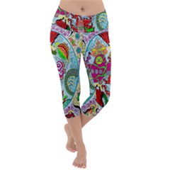 Supersonic Volcanic Splash Lightweight Velour Capri Yoga Leggings by chellerayartisans