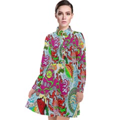 Supersonic Volcanic Splash Long Sleeve Chiffon Shirt Dress