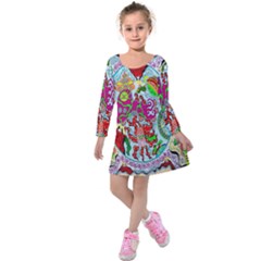 Supersonic Volcanic Splash Kids  Long Sleeve Velvet Dress by chellerayartisans