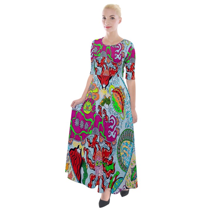 Supersonic volcanic splash Half Sleeves Maxi Dress