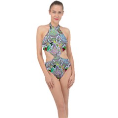 Supersonic Volcanic Mushroom Power Halter Side Cut Swimsuit by chellerayartisans