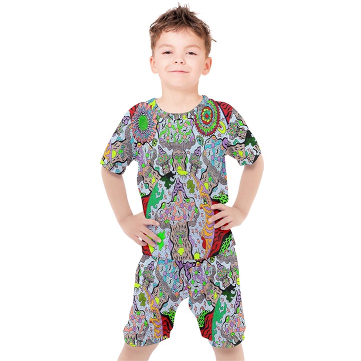 Supersonic volcanic mushroom power Kids  Tee and Shorts Set