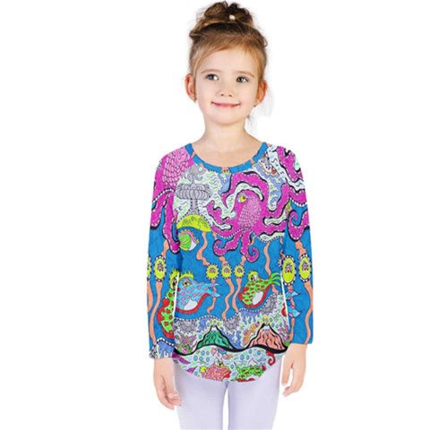 Supersonic Volcanic Fish Sonar Submarine Kids  Long Sleeve Tee by chellerayartisans