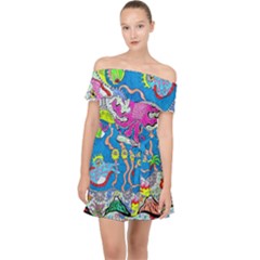 Supersonic Volcanic Fish Sonar Submarine Off Shoulder Chiffon Dress by chellerayartisans