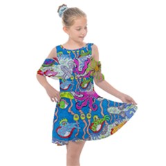 Supersonic Volcanic Fish Sonar Submarine Kids  Shoulder Cutout Chiffon Dress by chellerayartisans