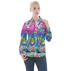 Supersonic Volcanic Fish Sonar Submarine Women s Long Sleeve Pocket Shirt