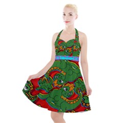 Red Alli  Halter Party Swing Dress  by AuroraMountainFashion