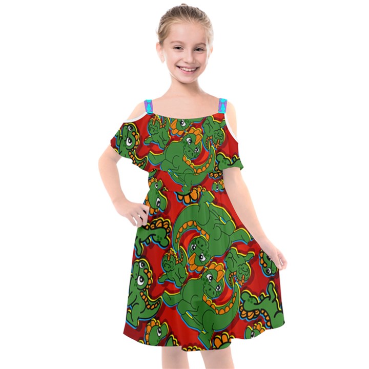 Red Alli  Kids  Cut Out Shoulders Chiffon Dress